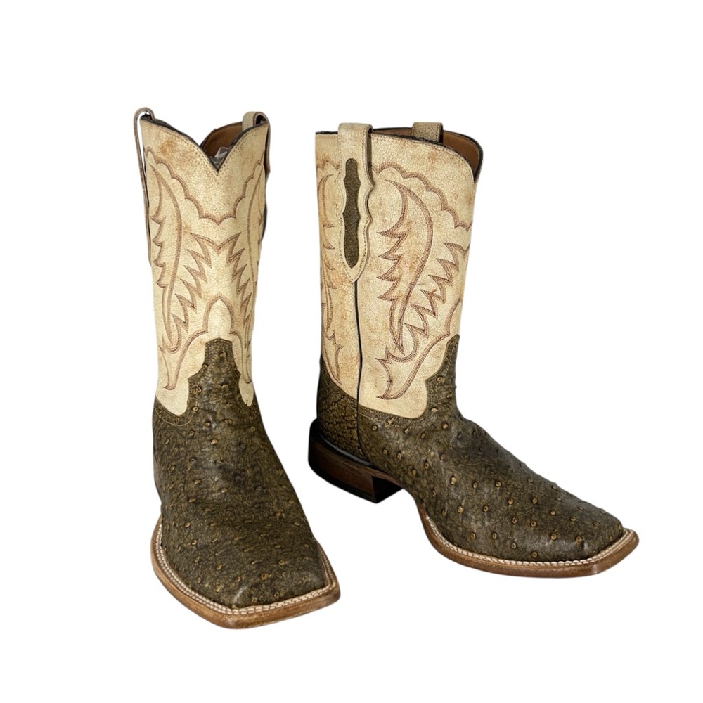 Tony Lama Ostrich Brown and Cream Western Boots 10D